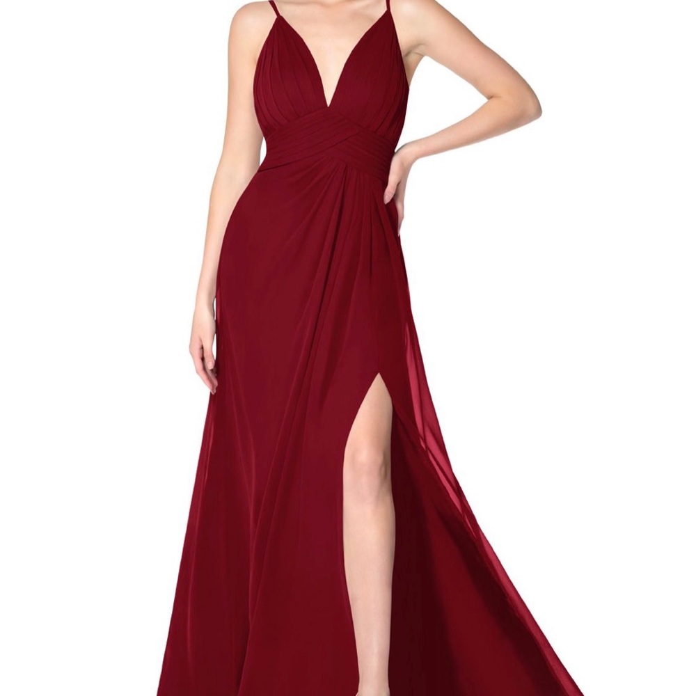 Azazie Bridesmaid Long, Chiffon, and Lace Dress